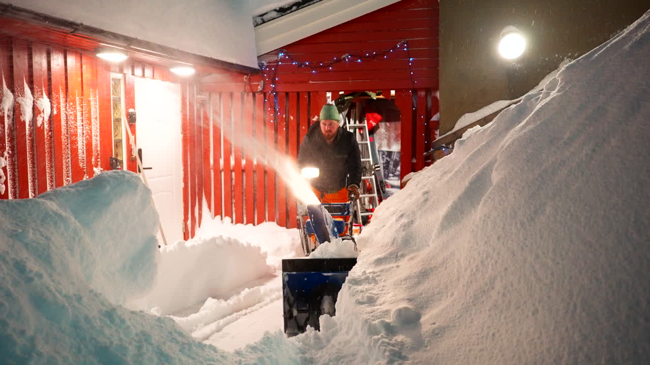Winter weather clearing tasks, young man, snow plough machinery control