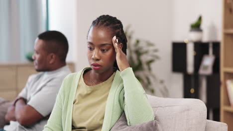 Sad,-ignore-and-fight-with-black-couple-on-sofa