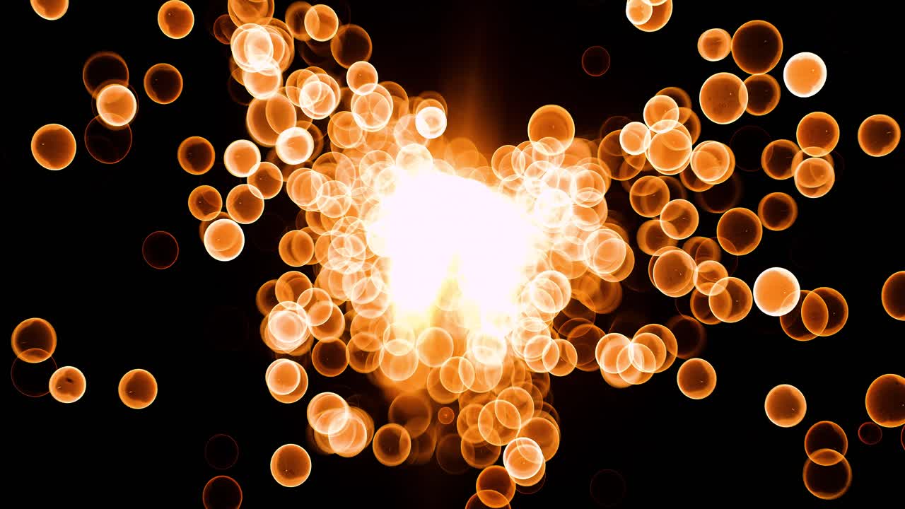 흑색 배경에서 날아다니는 추상적인 반이는 금 보케 (bokeh) 거품 입자, 오렌지색 은 금 보케 입자, 먼지가 슈퍼 슬로 모션 카메라 1000fps에서 공중에 날아다닙니다.