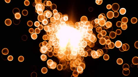 el brillo abstracto de las partículas de burbujas de bokeh de oro que vuelan sobre un fondo negro, las partículas de bokeh del oro rojo naranja y el polvo vuelan en el aire en la cámara de cámara súper lenta de 1000 fps.