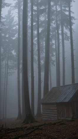 misty forest cabin