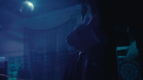 Mysterious Rabbit Mask in a Blue Lit Room