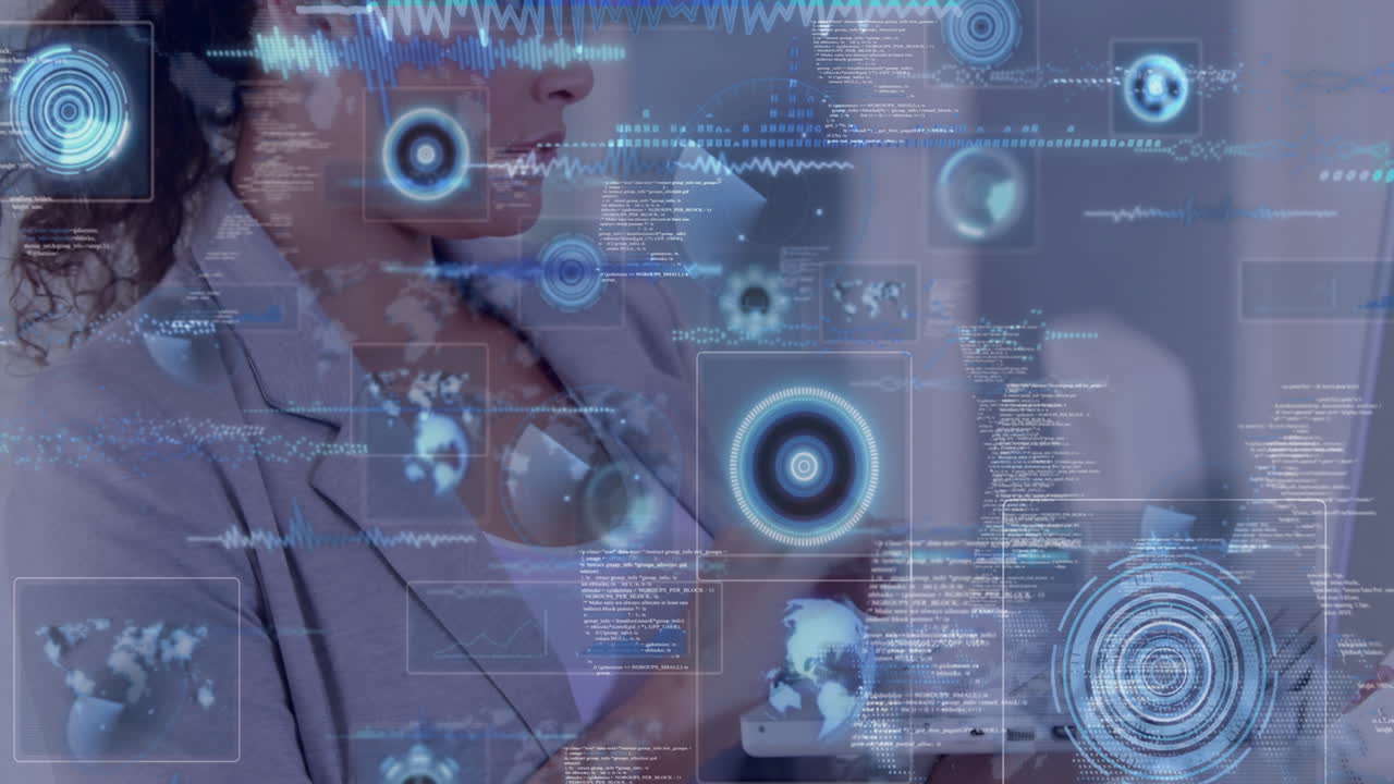 Analyzing digital data, medical professional using holographic health animation in office
