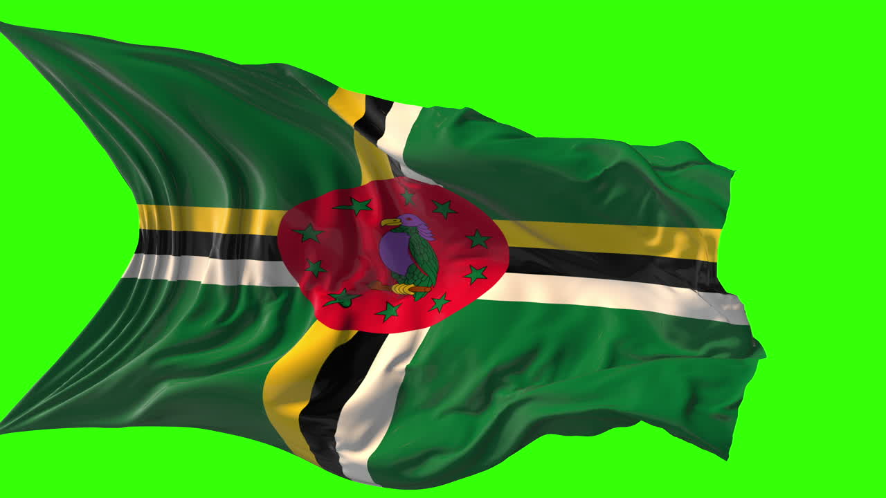 Waving Flag of Dominica on Green Screen
