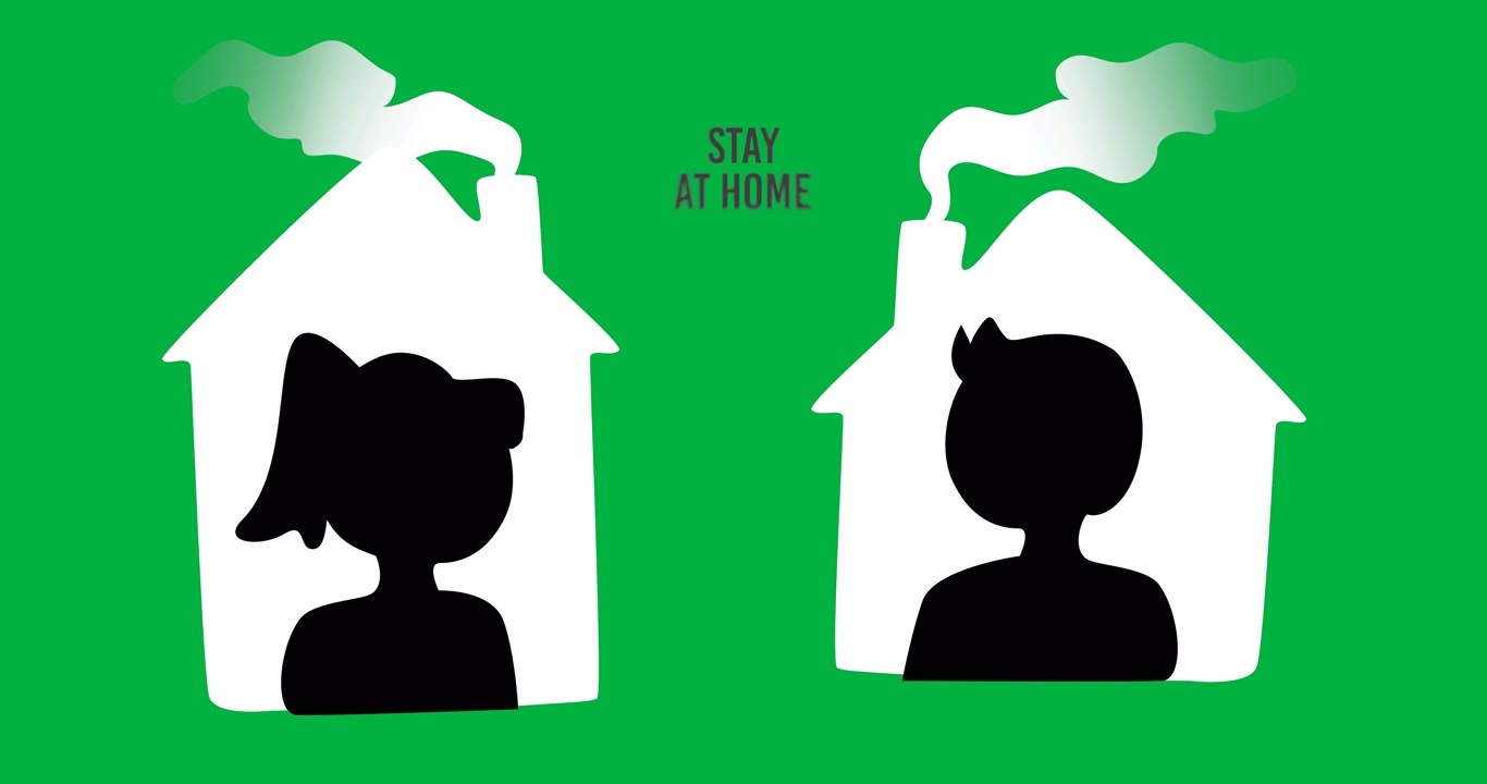Animated Stay at Home Concept with Silhouettes of People in Houses