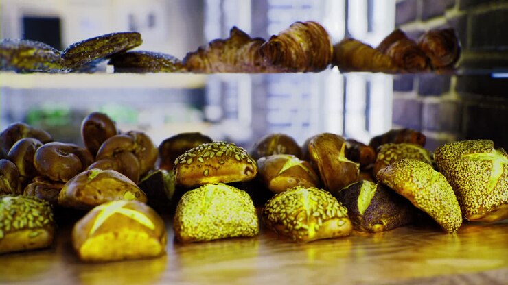 Delicious assortment of freshly baked goods displayed at a cozy bakery