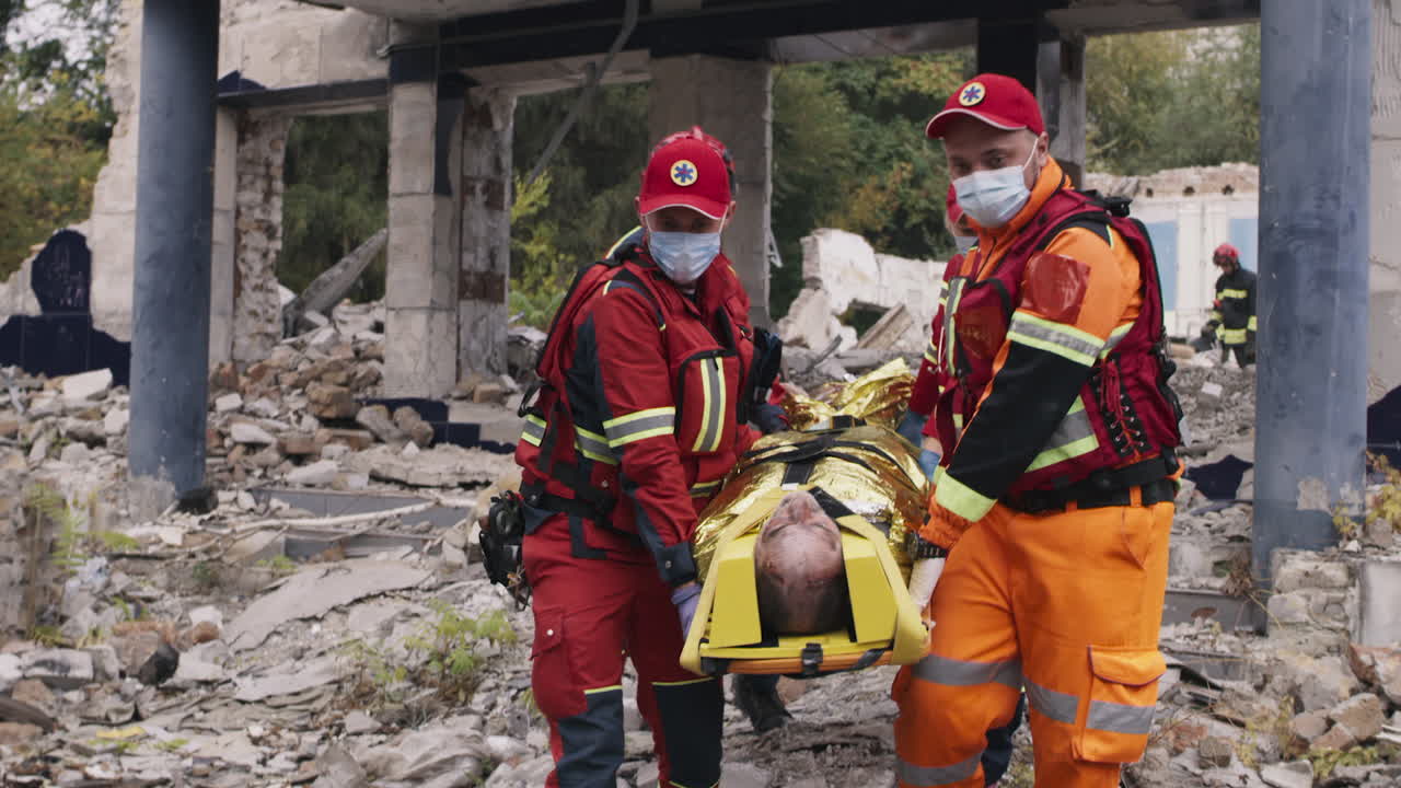 Rescue operation at a collapsed building