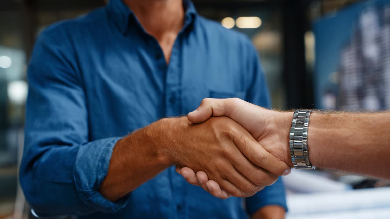 A Handshake Between Two Individuals Signifying Agreement and Cooperation in a Professional Setting as They Engage in a Business Discussion for Future Collaboration or Partnership Ventures
