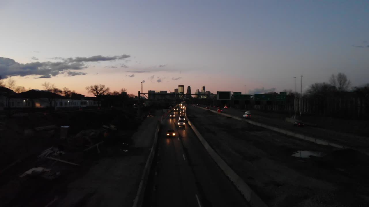 Traffic in I-35, Minnesota, aerial footage, cars, transportation in the highway in the city