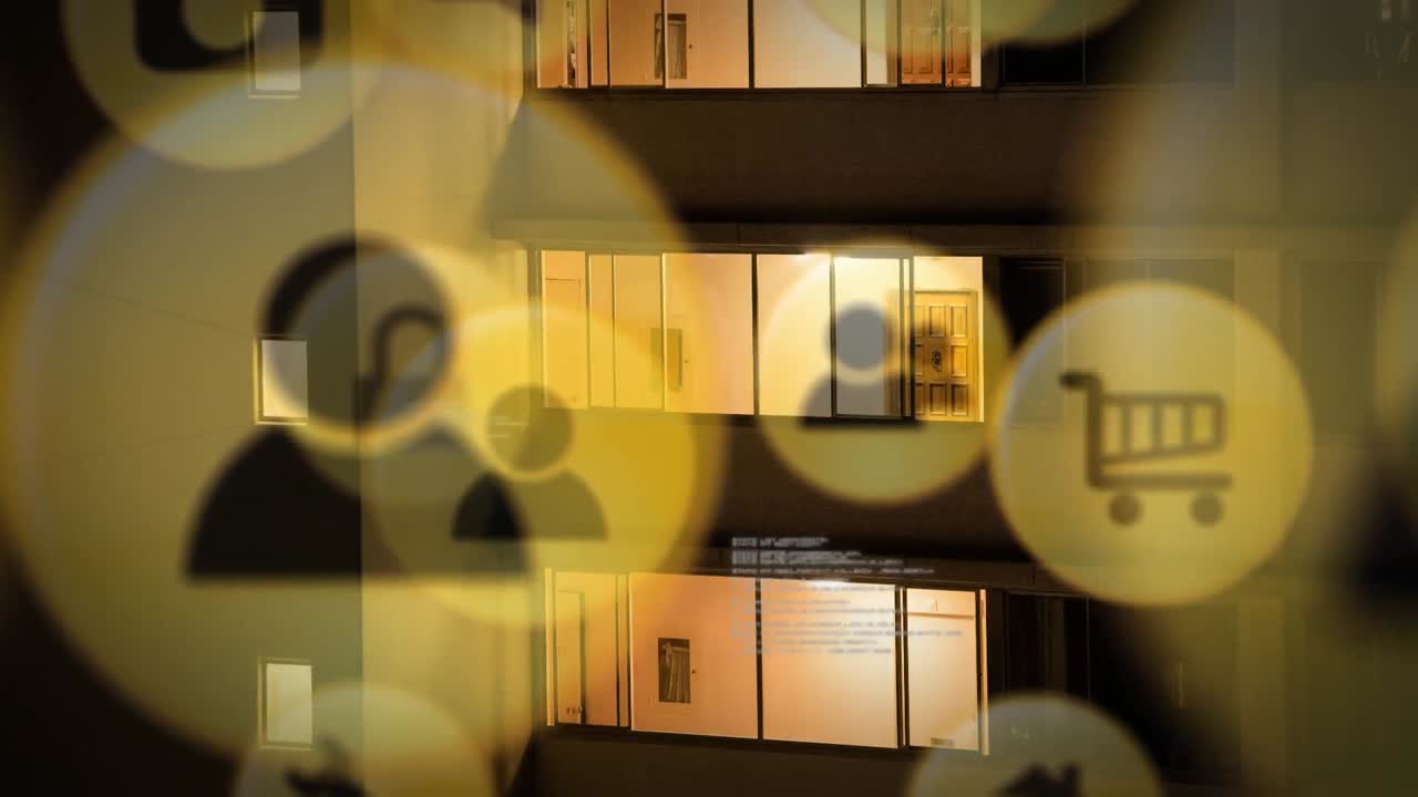 아이콘과 데이터 프로세싱을 통해 연결 네트워크의 애니메이션