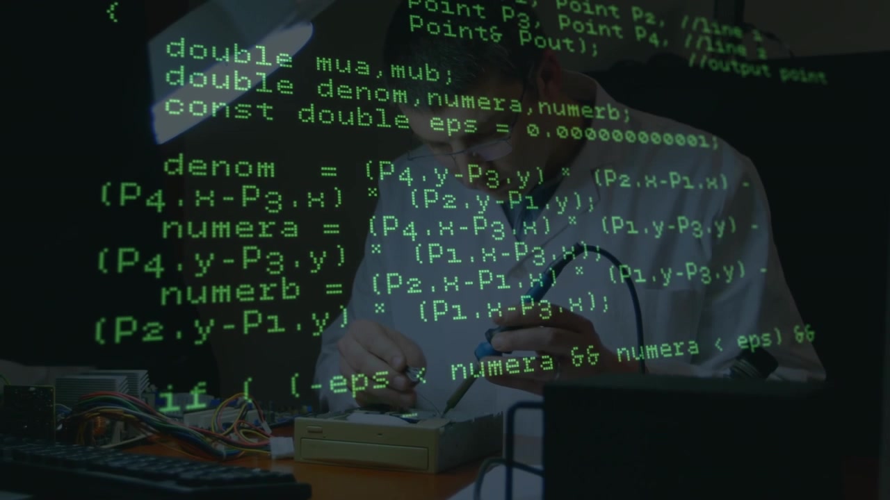 Animation of data processing over caucasian male engineer working at factory