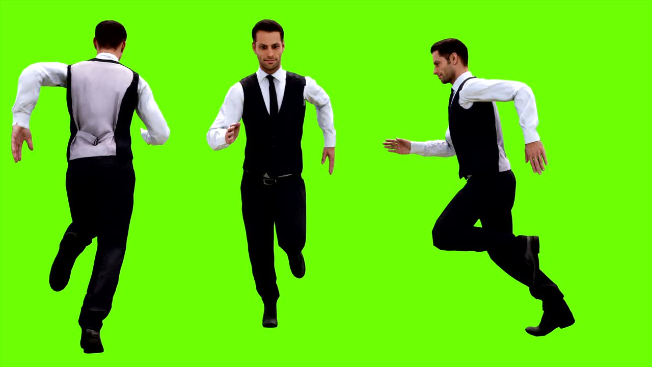 녹색 스크린 배경에서 달리는 젊은 사업가. looped 애니메이션.