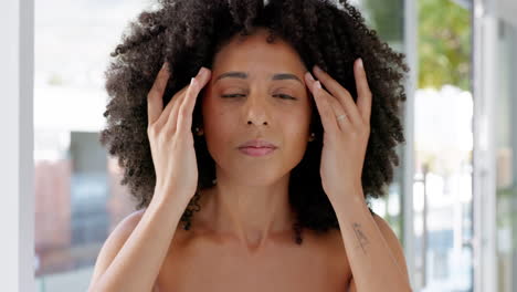 worry, skincare and black woman face with anxiety