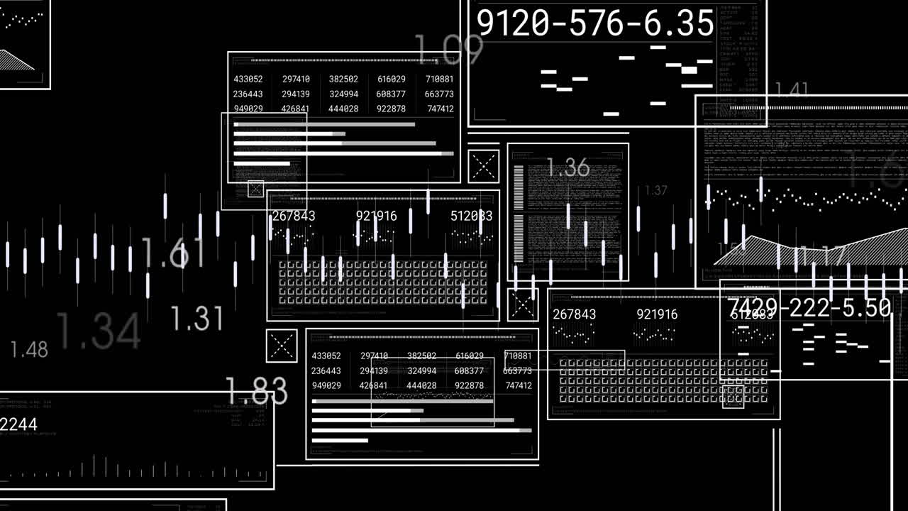 검은색 배경에 대한 데이터 처리 인터페이스의 애니메이션