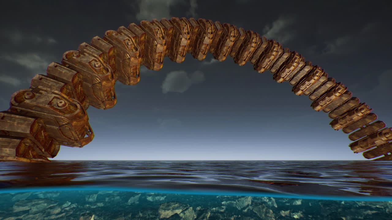 Ancient alien ship half submerged sparking oceanic mystery