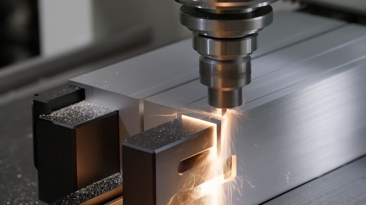CNC milling metal with sparks