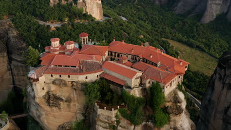 Varlaam-Monastery-On-Cliff-From-Above-At-Meteora,-A-UNESCO-World-Heritage-Site-In-Greece
