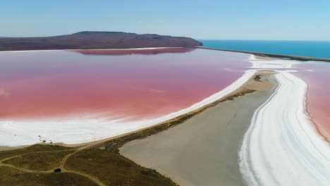 pink salt lake aerial view