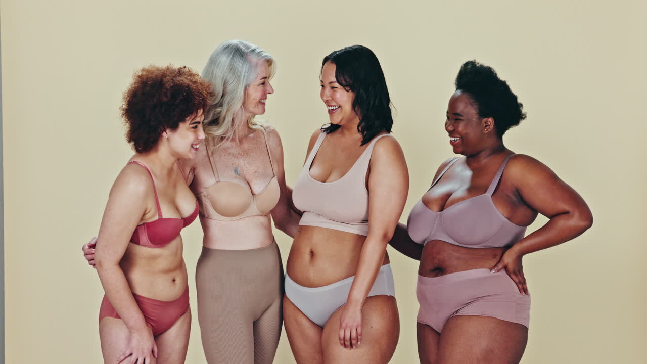 Face, diversity and women with underwear