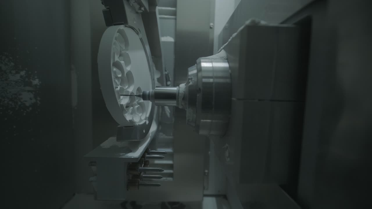 CNC Machine Cutting Zirconia Crowns from Unfired Zirconia