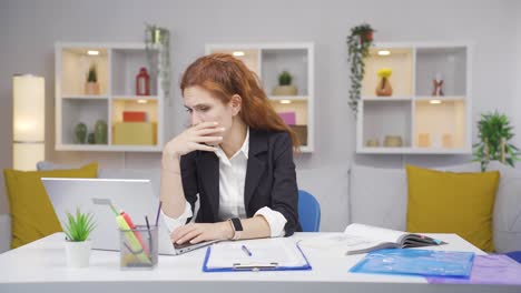home office worker woman is sick and coughing.