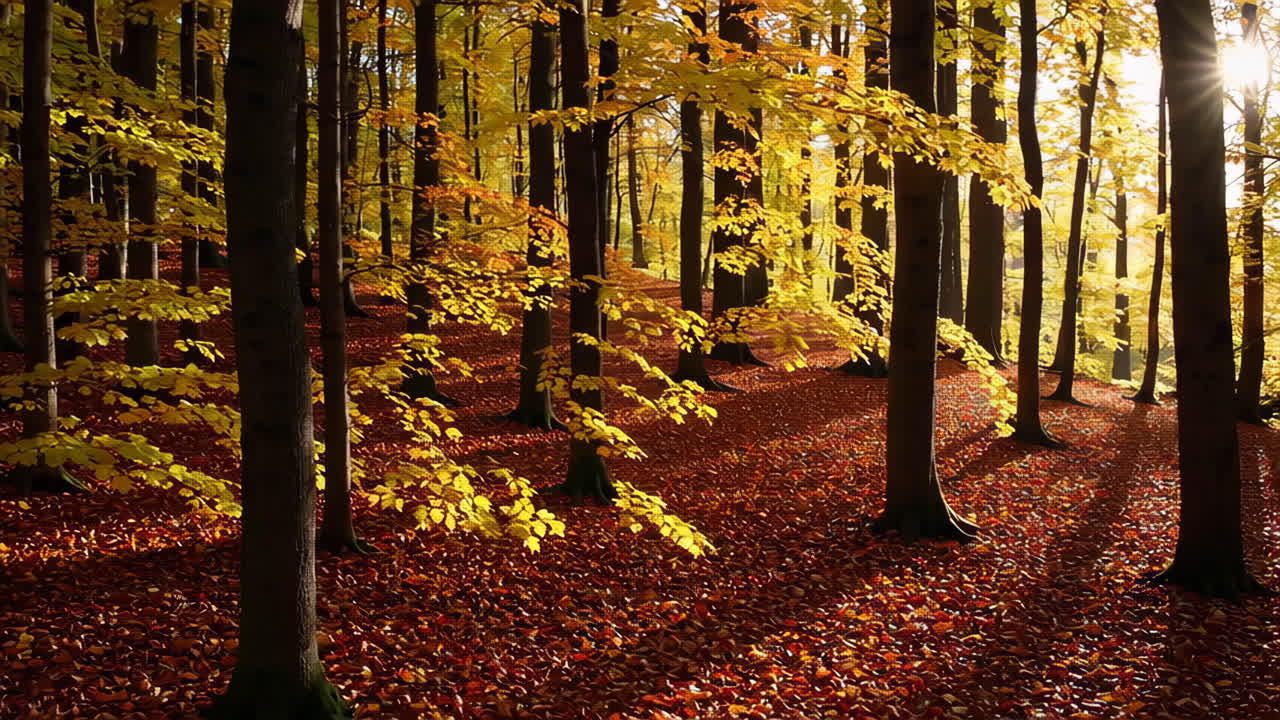 la luz del sol del bosque de otoño