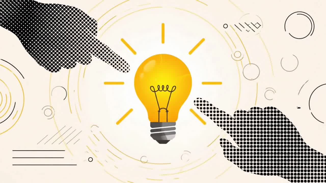 Creative Innovation Concept with Hands Pointing to a Glowing Lightbulb