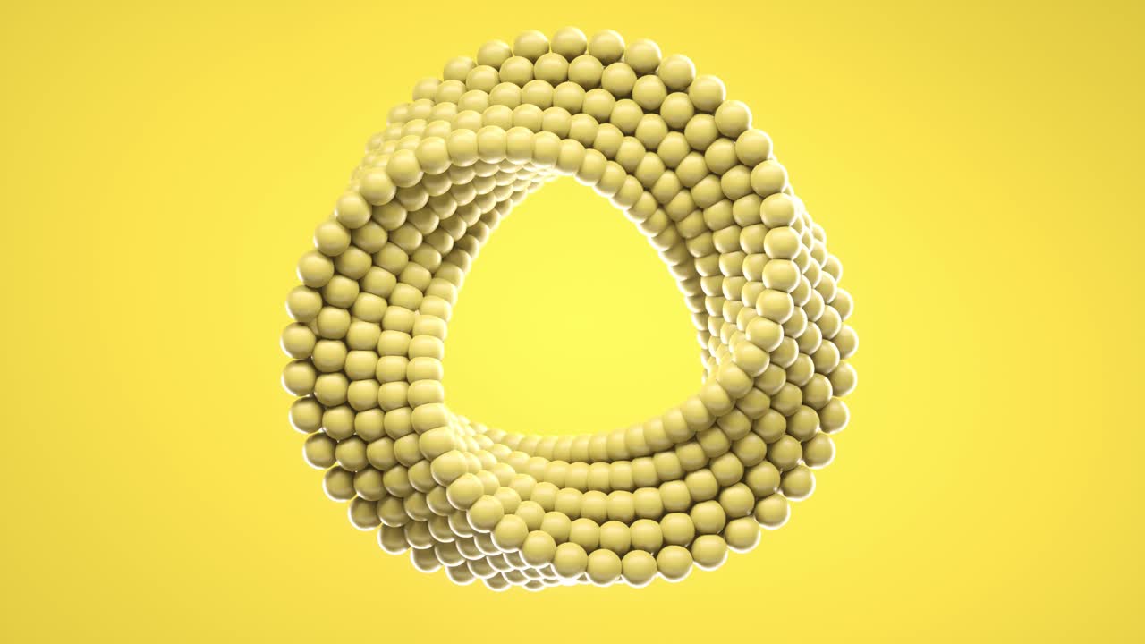 3d loop of a yellow circle of balls moving in the air in the space. Satisfying background