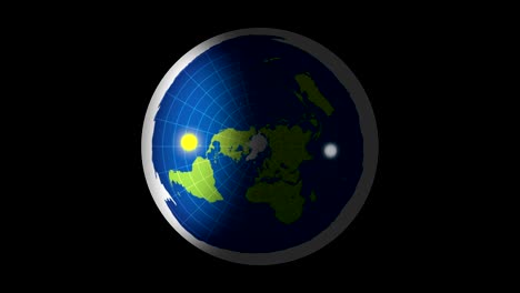 azimuthal projection flat land rotation sun and moon. alpha channel.