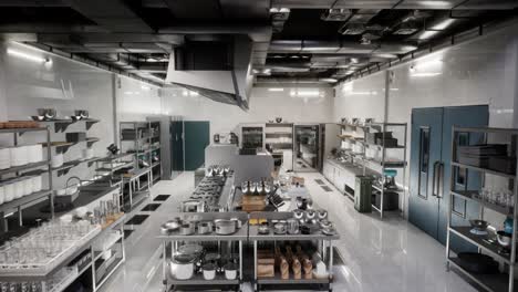 professional kitchen , view counter in stainless steel