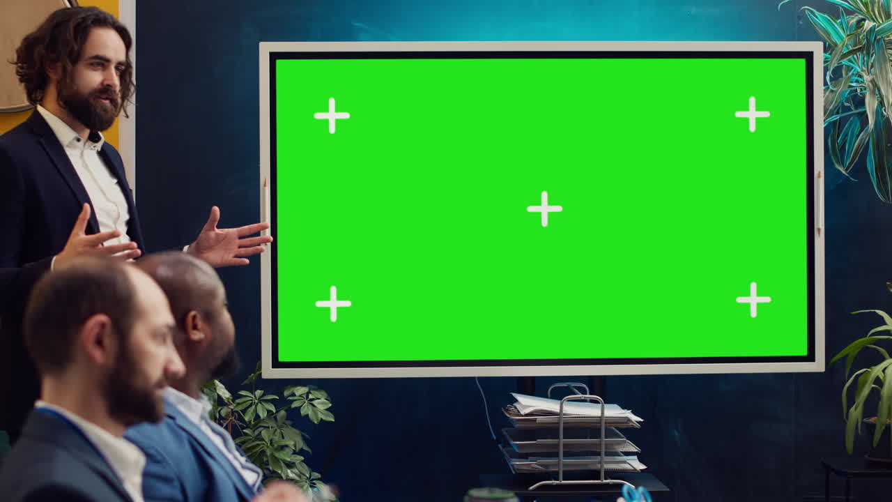 equipo de gestión de ventas que trabaja con pantalla de copyspace aislada