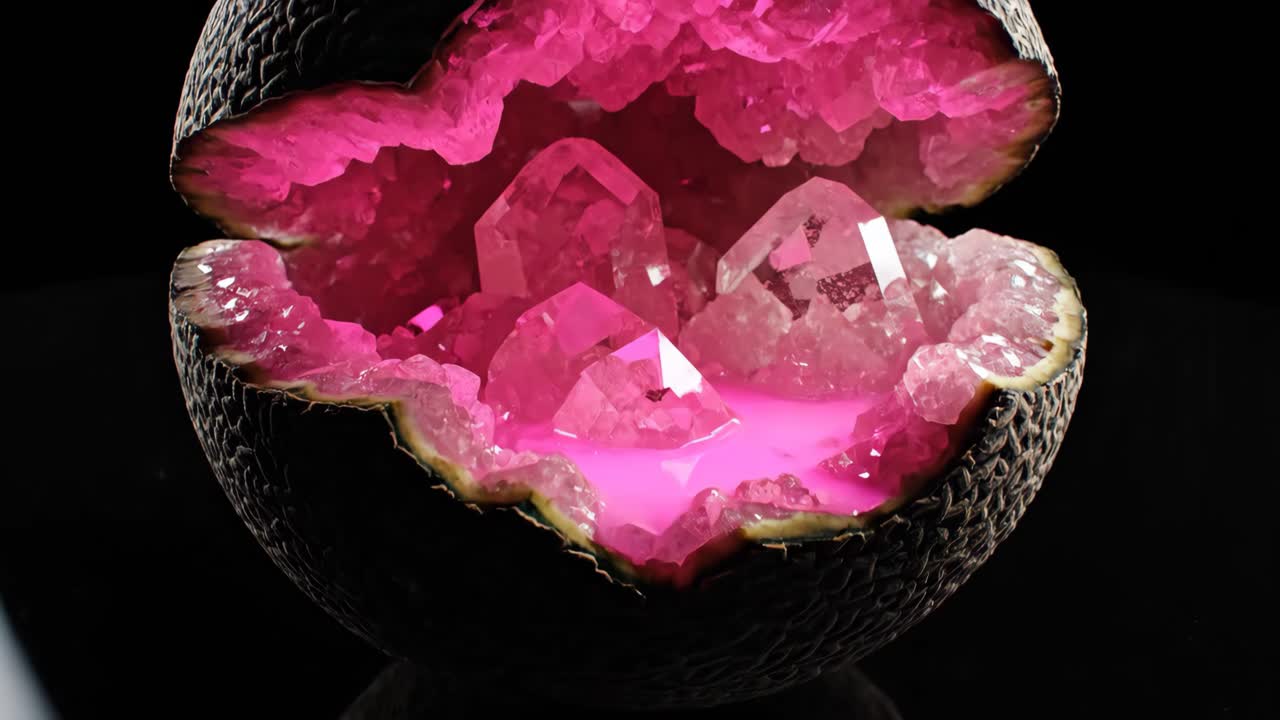 Melon Geode with Glowing Pink Crystals