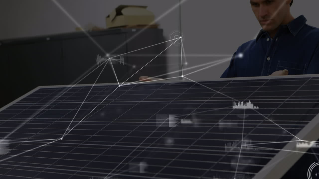 태양 전지 패널을 통한 연결 네트워크의 애니메이션