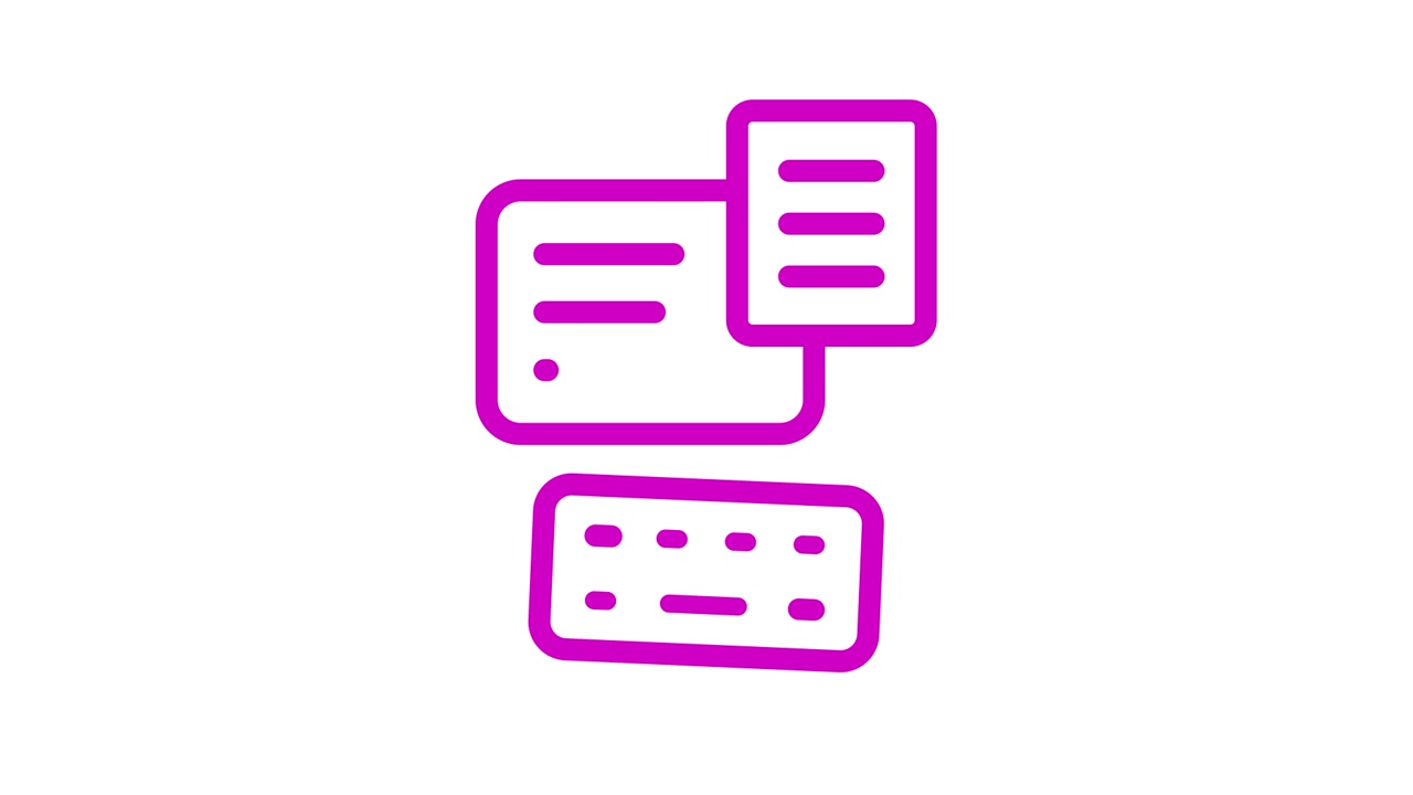 Animated Computer Icon with Keyboard and Document