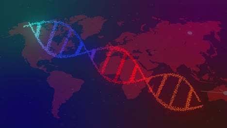 Animation-of-dna-strand-spinning-and-connections-over-world-map