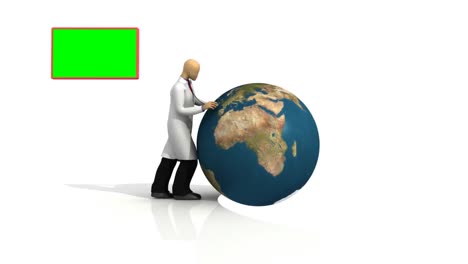 Animation-representing-a-3d-doctor-with-a-globe-against-white-background-