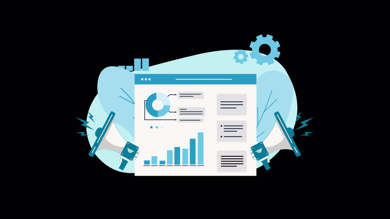 Browser web animato che mostra analisi di marketing e promozione