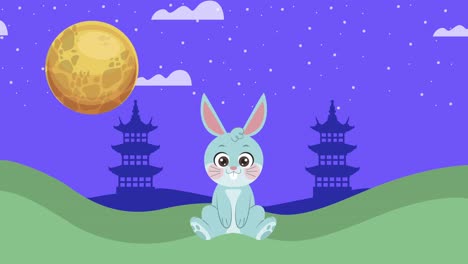 animación del festival de la luna feliz con conejos y castillos