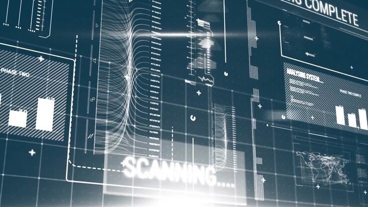 Animation of data processing on blue background