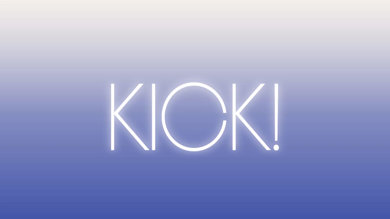 Animation of kick text over blue background