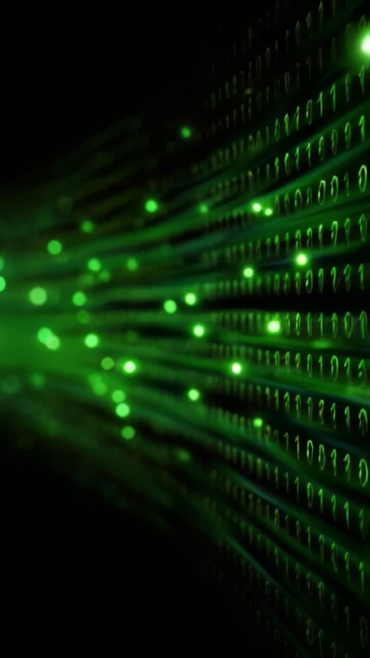 Dynamic Digital Data Streams: An Abstract Representation of Binary Code Flowing in a Green Light Environment, Creating a Modern Visual of Technology and Connectivity