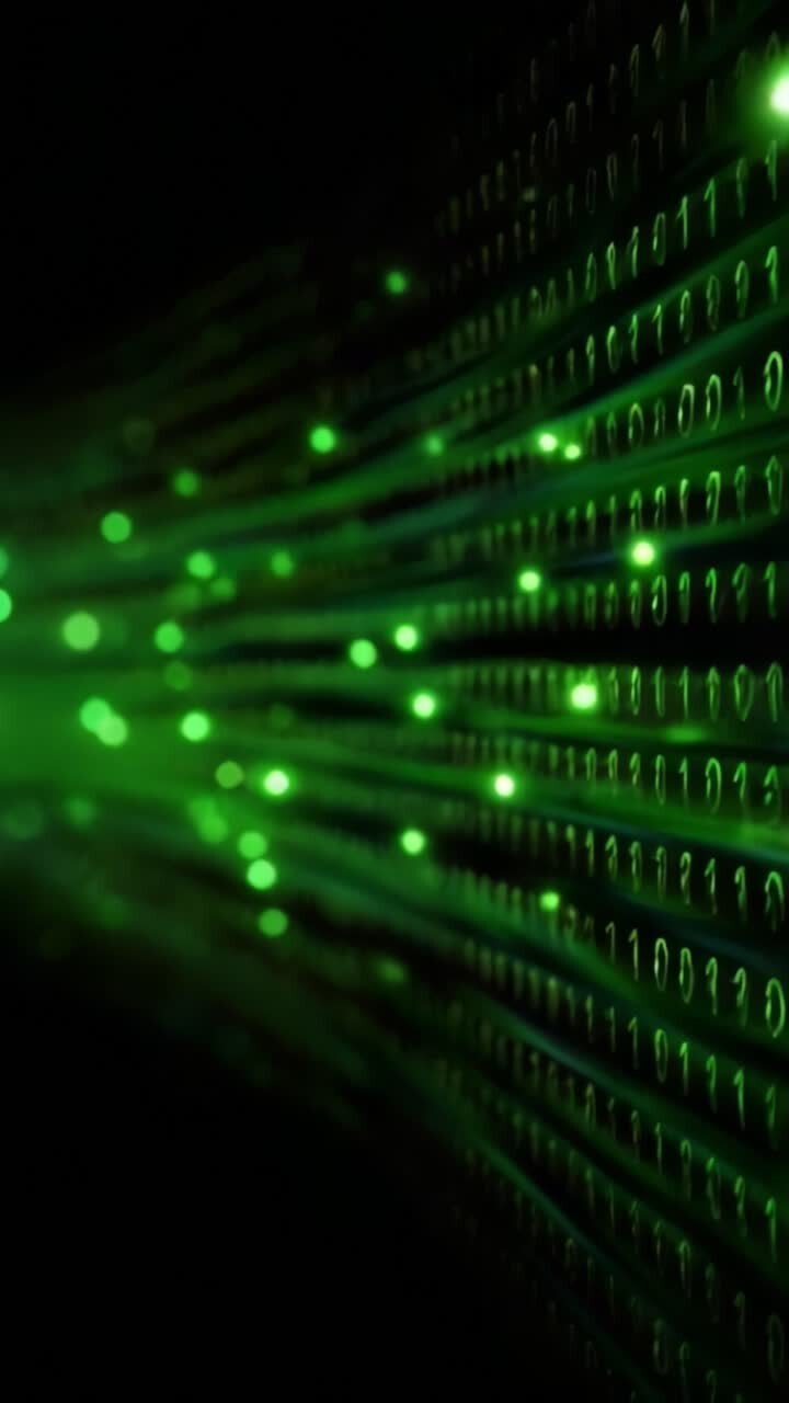 Dynamic Digital Data Streams: An Abstract Representation of Binary Code Flowing in a Green Light Environment, Creating a Modern Visual of Technology and Connectivity