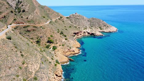 Ruins-Of-Vigia-Tower-In-Punta-De-La-Escaleta-Peninsula---Calm-Blue-Water-Of-Mediterranean-Sea-In-Benidorm,-Alicante,-Spain