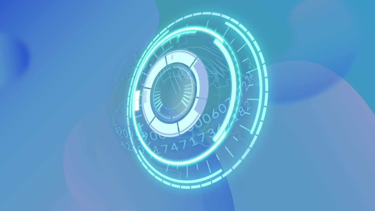 animación de cerradura de seguridad giratoria y procesamiento de datos sobre un fondo azul abstracto