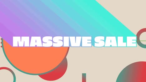 massive sale graphic with colourful trails on grey background with orange shapes