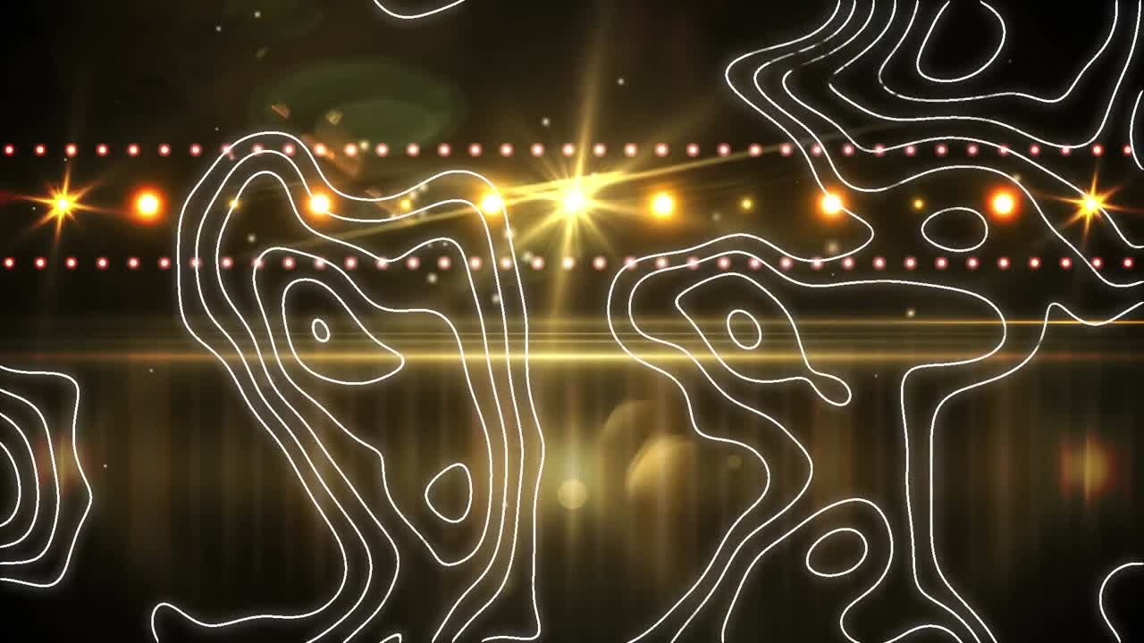 황금색 빛 반점과 검은색 배경에 대한 디스코 조명 위의 지형