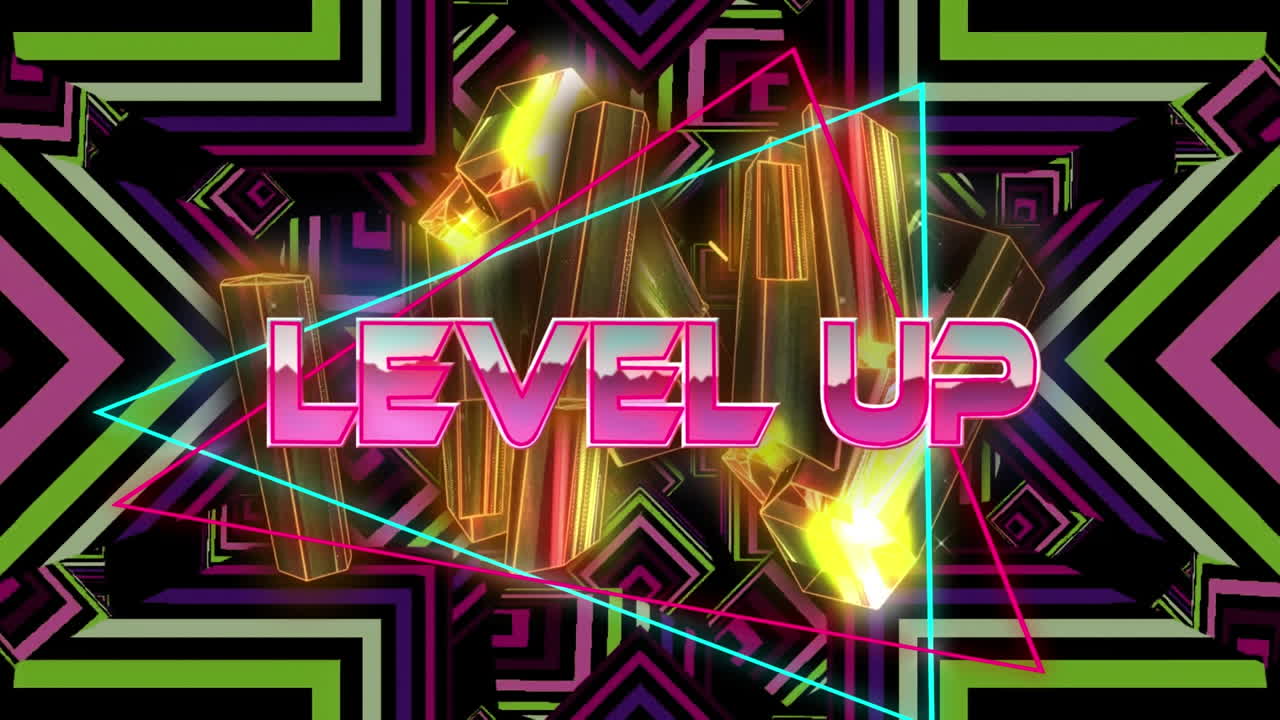 Animation of level up in digital abstract kaleidoscopic space