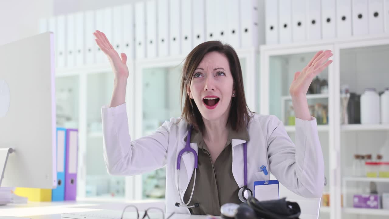 Frustrated female doctor in her office