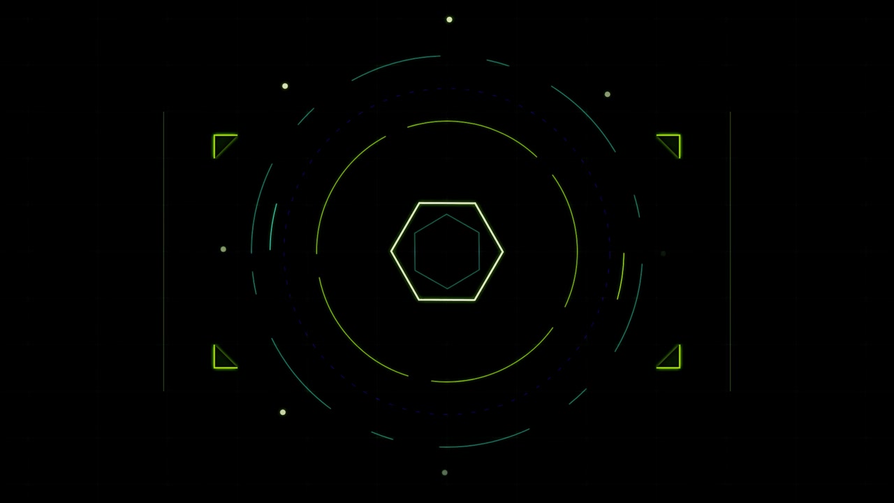 Futuristic Digital HUD Interface with Rotating Hexagon