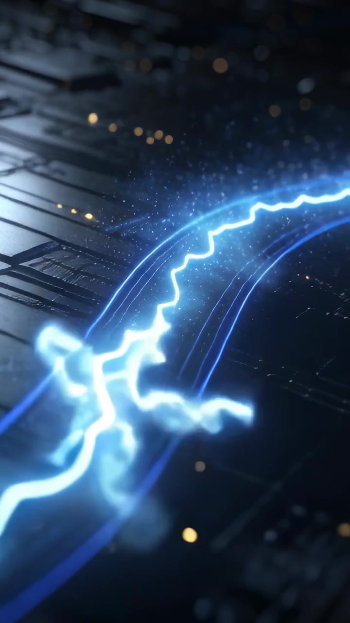 Vídeo vertical: Acendendo perto da borda esquerda, fita cobalto percorrendo PCB, energizando LEDs dourados